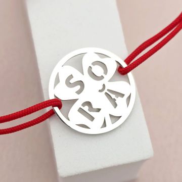 Bratara disc si trifoi cu patru foi - decupaj Sora - Argint 925 - Snur reglabil, diverse culori