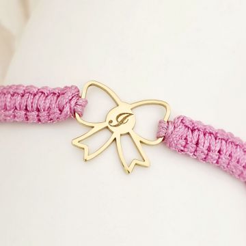 Bratara fundita decupata - Personalizata cu initiala - Argint 925 placat cu Aur Galben 18K - Snur impletit reglabil