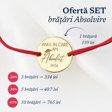 Bratara Graduation - Am absolvit - Banut 15 mm si snur reglabil - Argint placat cu Aur Galben 18k