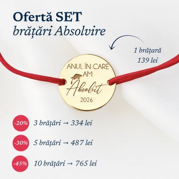 Bratara Graduation - Am absolvit - Banut 15 mm si snur reglabil - Argint placat cu Aur Galben 18k