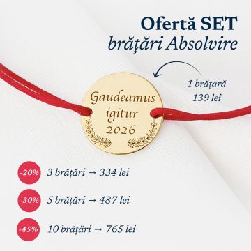 Bratara Graduation - Gaudeamus igitur - Banut 15 mm si snur reglabil - Argint placat cu Aur Galben 18K