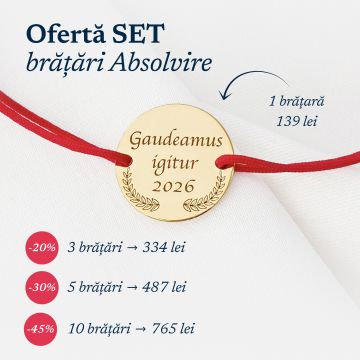 Bratara Graduation - Gaudeamus igitur - Banut 15 mm si snur reglabil - Argint placat cu Aur Galben 18K