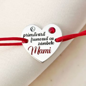 Bratara Inima - Cu tine e mereu primavara, mama - Argint 925 cu cristal Swarovski - Snur reglabil, diverse culori