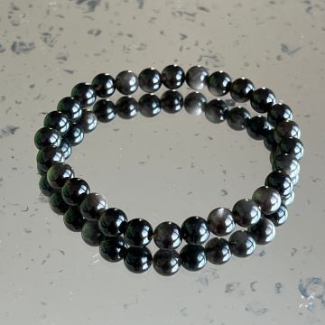 Bratara obsidian argintiu 6 mm