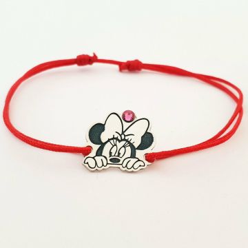Bratara personaj - Minnie Mouse - model decupat - Argint 925 - cristal Swarovski - snur reglabil