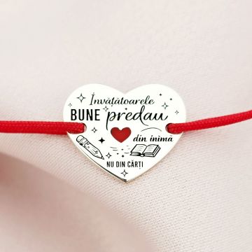 Bratara personalizata - Pandantiv inima Invatatoare - email rosu - Argint 925 - Snur reglabil