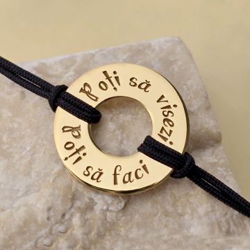 Bratara personalizata - Roata norocului - Argint 925 placat cu Aur Galben 18K - snur reglabil