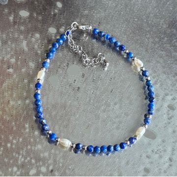 Bratara reglabila fatetata lapis lazuli 3 mm | Pearl