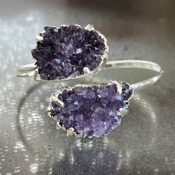 Bratara reglabila suflata cu argint ametist druzy Brazilia model 1