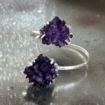 Bratara reglabila suflata cu argint ametist druzy Brazilia model 2