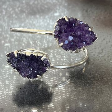 Bratara reglabila suflata cu argint ametist druzy Brazilia model 4