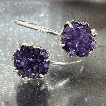 Bratara reglabila suflata cu argint ametist druzy Brazilia model 5