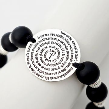 Bratara Rugaciunea Tatal Nostru - Bijuterie cu Har - Pietre semipretioase ONIX mat si 8 bilute - Argint 925 - Snur reglabil