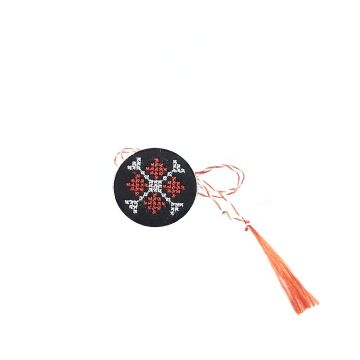Brosa de inox cu broderie traditionala model cruce Rosu
