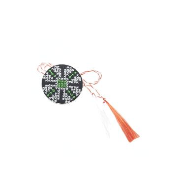 Brosa de inox cu broderie traditionala model etno Alb