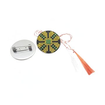 Brosa de inox cu broderie traditionala model etno Galben