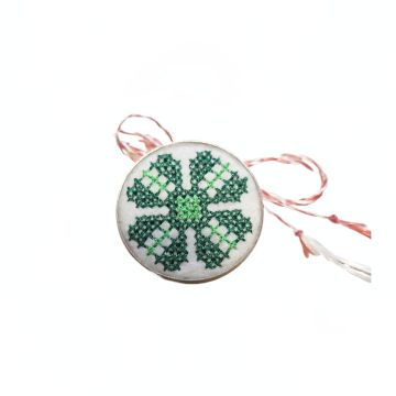 Brosa de inox cu broderie traditionala model etno Verde