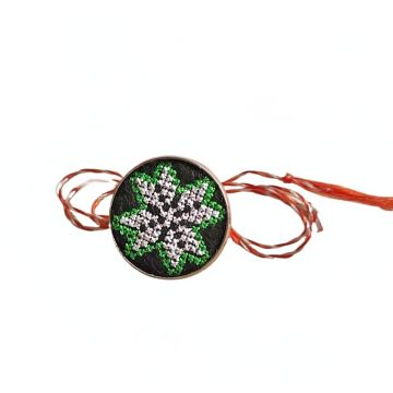 Brosa de inox cu broderie traditionala model stea Verde