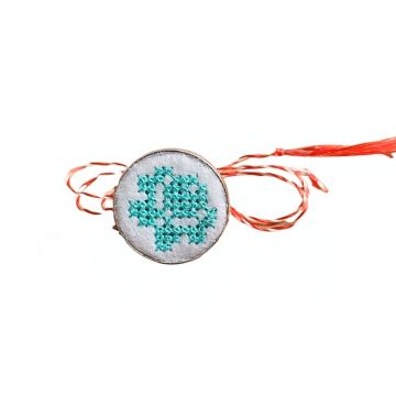 Brosa de inox cu broderie traditionala model trandafir Albastru