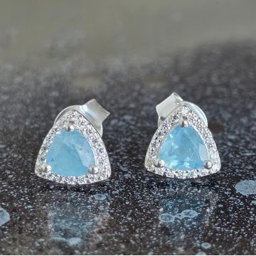 Cercei argint 925 acvamarin| Trillion