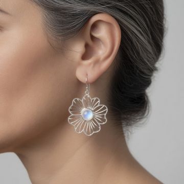 Cercei argint 925 piatra lunii | Flower