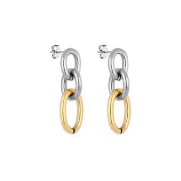 Cercei Damă din Oțel Inoxidabil, Design Bicolor cu Zale Ovale - Default Title