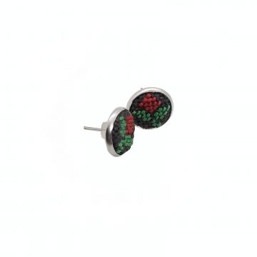 Cercei inox tip surub cu broderie florala, diametru 10 mm