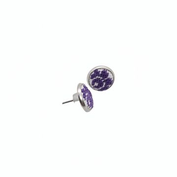 Cercei inox tip surub cu broderie florala mov, diametru 10 mm