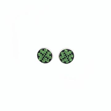 Cercei inox tip surub cu broderie model floral , diametru 10 mm
