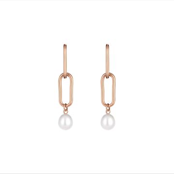 Cercei Rose Gold, Model Lungi cu Perle, Oțel Inoxidabil - Default Title