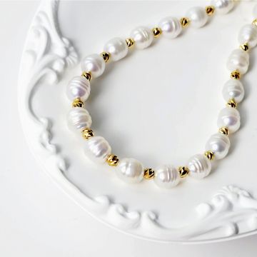 Colier cu Perle - Model armonios cu perle si bilute - Argint 925 placat cu Aur galben 18K