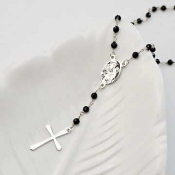 Colier Rozariu - Sfant protector & Cruce - Lant cu pietre Onix - Argint 925