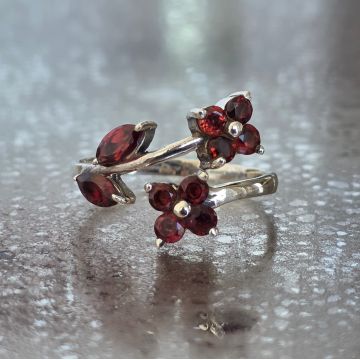 Inel argint granat | Flower 1