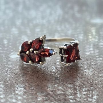 Inel argint granat | Flower 2