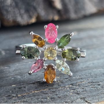 Inel argint turmalina mix | FLOWER 5