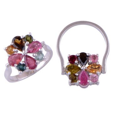 Inel argint turmalina mix | FLOWER 6