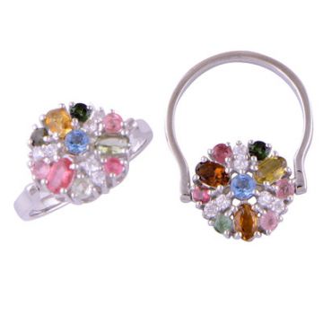 Inel argint turmalina mix si topaz | FLOWER 9