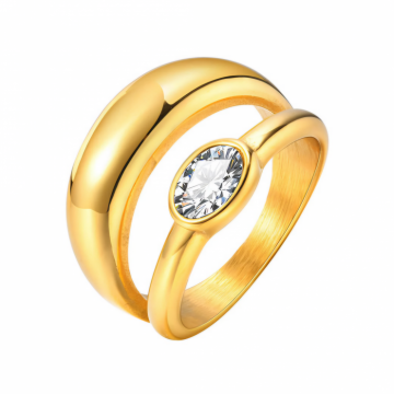 Inel Elegant de Damă din Oțel Inoxidabil, Finisaj Auriu și Zirconiu - Default Title
