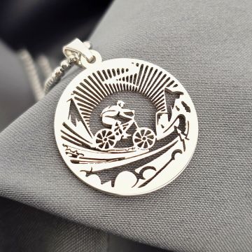 Lant barbatesc - Model Army cu pandantiv banut decupat biciclist - Mountain Bike - Argint 925