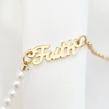 Lantisor Faith - Bijuterie cu Har - Combinație lant si perle naturale - Argint 925 placat cu Aur Galben 18K