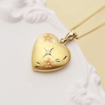 Medalion inima cu poze in interior - Floral Diamond - Argint 925 placat cu Aur Galben 18K