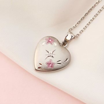 Medalion inima cu poze in interior - Floral Diamond - Argint 925