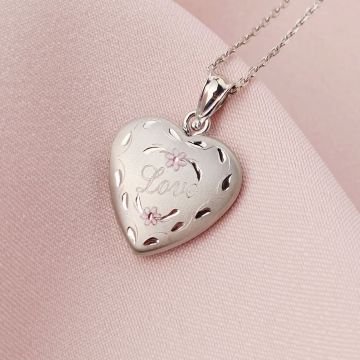 Medalion inima cu poze in interior - Love Flowers - Argint 925