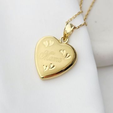 Medalion inima cu poze in interior - Mama Engraved - Argint 925 placat cu Aur Galben 18K