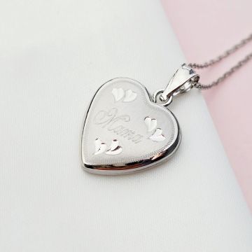 Medalion inima cu poze in interior - Mama Engraved - Argint 925