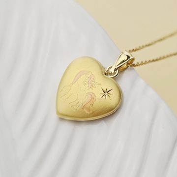 Medalion inima cu poze in interior - Pink Unicorn Dream - Argint 925 placat cu Aur Galben 18K