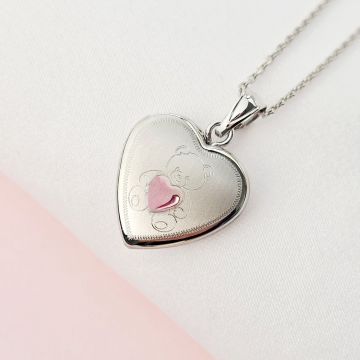 Medalion inima cu poze in interior - Teddy Pink Heart - Argint 925