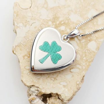 Medalion inima cu poze in interior - Three Leaf Clover - Argint 925