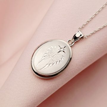 Medalion oval cu poze in interior - Angel Wings Diamond - Argint 925