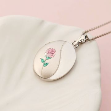 Medalion oval cu poze in interior - Enchanted Rose - Argint 925